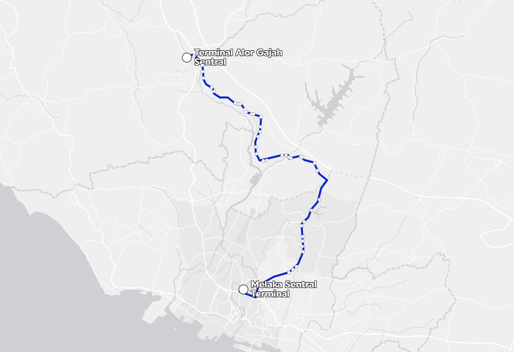 BAS.MY Melaka M21X Overview Route Map